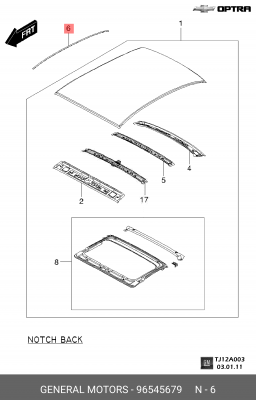 (96545679/GM) МОЛДИНГ КРЫШИ LACETTI (ЛЕВ.СЕДАН) 96545679 96545679 GENERAL MOTORS