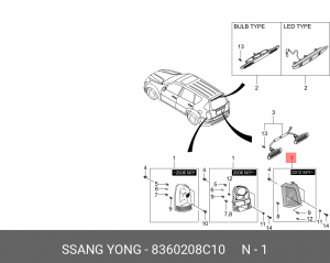 Фонарь задний SSANGYONG Rexton (12-) правый с противотуманной фарой OE 8360208C10 SSANG YONG