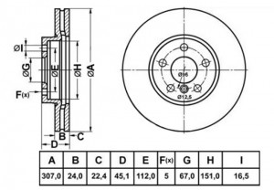 Диск тормозной BMW X1 (F48) (14-) передний вентилируемый (1шт.) NIBK RN2057 NIBK
