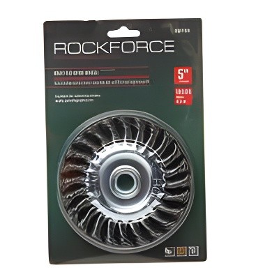 Кордщетка для УШМ дисковая 125мм витая сталь в блистере ROCKFORCE RFBWF105 ROCK FORCE