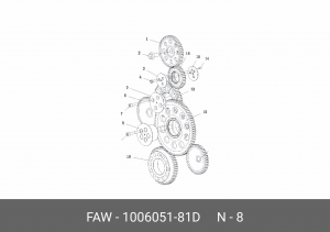Вал распределительной шестерни J6 (3310, 3311) (1006051-M00-0001) 1006051-81D FAW