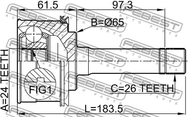 ШРУС наружный к-кт! 24x65x26\ Kia Sportage 98-03 2210-SP FEBEST