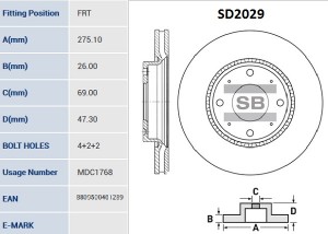 Диск тормозной передний KIA CERATO SD2029 SD2029 SANGSIN