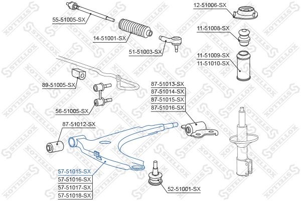 рычаг левый!\ Hyundai Coupe <06.96 57-51015-SX STELLOX