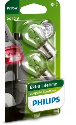 Лампа 12V P21/5W BAY15d блистер (2шт.) Long Life Eco Vision PHILIPS 12499LLECOB2 PHILIPS