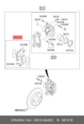 КОМПЛЕКТ ТОРМОЗНЫХ КОЛОДОК (4ШТ) 58101-A6A00 58101A6A00 HYUNDAI KIA