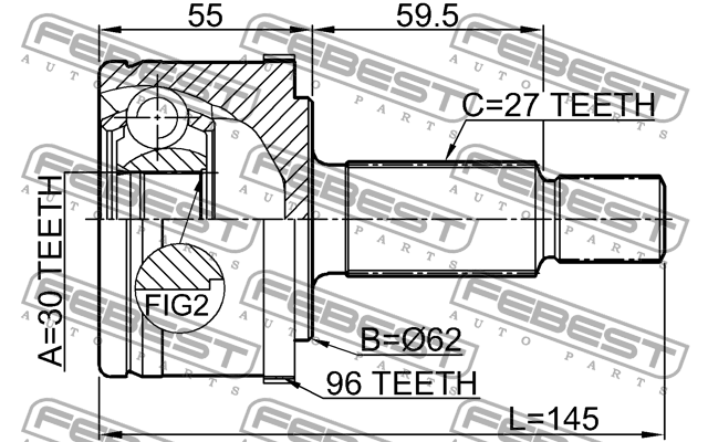 ШРУС наружный 30x61x27 CHRYSLER 300C 2004- 2010-MAGA96 2010MAGA96 FEBEST