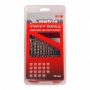Набор сверл по металлу 1.0-10.0мм HSS (19шт.) MATRIX 72388 MATRIX