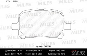 Колодки тормозные передние (без датчика) (Смесь Low-Metallic) (TOYOTA CAMRY/PREV E400243 MILES