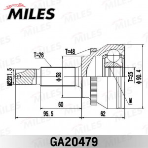 ШРУС наружный TOYOTA COROLLA 1.8-2.0D 02- (с ABS) (GKN 304823) GA20479 GA20479 MILES