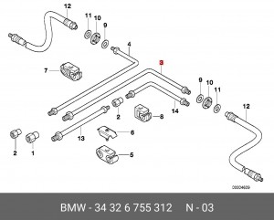 трубопровод тормозной! задний\ BMW E39 All 34 32 6 755 312 BMW