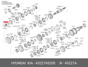 Подшипник КПП HYUNDAI HD65,72,County дв.D4AL (M3S5) вала вторичного игольчатый O 4322745200 HYUNDAI KIA