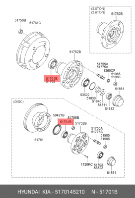 Подшипник ступицы HYUNDAI HD72,78 передней внутренний OE 5170145210 HYUNDAI KIA