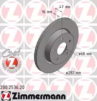 Диск тормозной NISSAN X-Trail (T32R) (14-) (2.0/2.5) задний (1шт.) ZIMMERMANN 200.2536.20 ZIMMERMANN