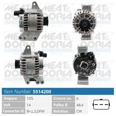 Генератор FORD Fiesta 5 MEAT&DORIA 5514200 MEAT DORIA