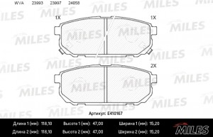 Колодки тормозные задние (без датчика) (Смесь Low-Metallic) KIA SORENTO (JC) 2.4 E410167 MILES
