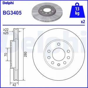 Диск тормозной передний OPEL ASTRA G/H, MERIVA, ZAFIRA A/B 280мм BG3405 BG3405 DELPHI
