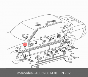 клипса крепления молдинга!\ MB W124 86-95 A0069887478 MERCEDES BENZ