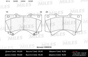 Колодки тормозные передние (без датчика) (Смесь Low-Metallic) (TOYOTA LAND CRUIS E400234 MILES