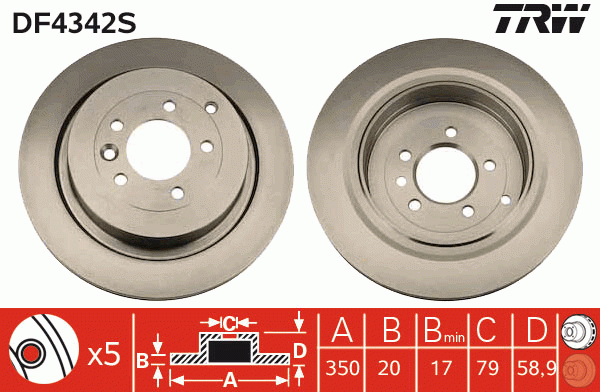 Диск тормозной задний LAND ROVER DISCOVERY IV, RANGE ROVER III, SPORT DF4342S DF4342S TRW