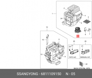 Мотор отопителя SSANGYONG Actyon (06-),Kyron (05-),Actyon Sport (06-/12-) OE 6811109150 SSANG YONG