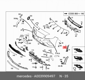 пистон бампера!\MB W220 5.0 98-05 A0039909497 MERCEDES BENZ