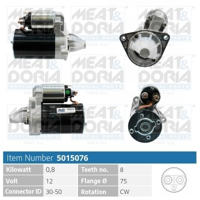 Стартер KIA Picanto (08-) (1.0/1.1) (0.9кВт) MEAT&DORIA 5015076 MEAT DORIA