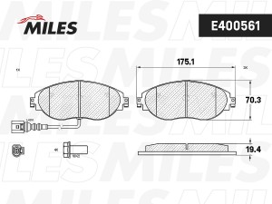 Колодки тормозные передние (Смесь Low-Metallic) SKODA OCTAVIA 12-/VW GOLF 12-/PA E400561 MILES