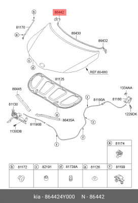 Клипса KIA Rio (11-) уплотнителя капота правая OE 864424Y000 HYUNDAI KIA