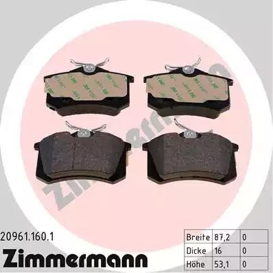 колодки дисковые !задн. 87x53x16 \ Renault Clio/Modus 1.2 16V/1.5DCi 08> 20961.160.1 ZIMMERMANN