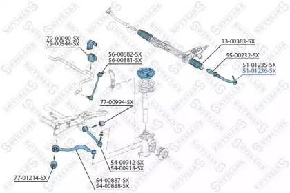 наконечник рулевой правый! RHT\ BMW E39 2.0i-2.8i/2.0D-3.0D 95> 51-01236-SX STELLOX