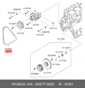 Ремень приводной клиновой 17х1328 HYUNDAI HD120 дв.D6DA19/22 генератора OE 0K87T18381 HYUNDAI KIA