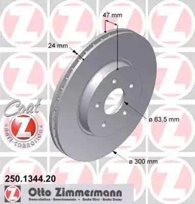 Диск тормозной FORD Mondeo 3 (c 2000) JAGUAR X-Type (с 2001) передний (1шт.) ZIM 250.1344.20 ZIMMERMANN