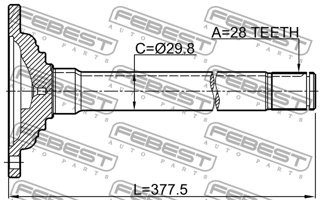 Полуось правая 28X376 MITSUBISHI PAJERO 2008- 0412-KB4FRH 0412-KB4FRH FEBEST
