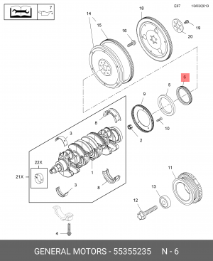 Сальник коленвала CHEVROLET Aveo (06-) задний OE 55355235 GENERAL MOTORS