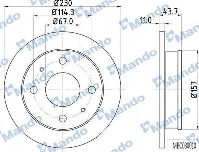 Диск тормозной KIA Carens (02-) задний (1шт.) MANDO MBC030011 MANDO