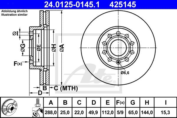 24.0125-0145.1 диск тормозной передний!\ Audi A3, Skoda Octavia, VW Golf 1.4-2.0 24.0125-0145.1 ATE