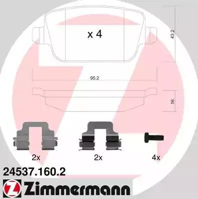 колодки дисковые !задн. 95x43x16 \ Ford Focus/Galaxy/Kuga/Mondeo 06>, Land Rover 24537.160.2 ZIMMERMANN