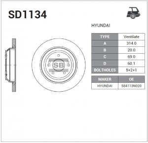 Диск тормозной HYUNDAI Equus (09-) задний (1шт.) SANGSIN SD1134 SANGSIN