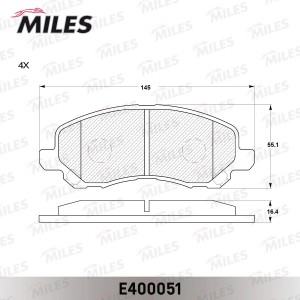 Колодки тормозные передние (без датчика) (Смесь Low-Metallic) (MITSUBUSHI LANCER E400051 MILES