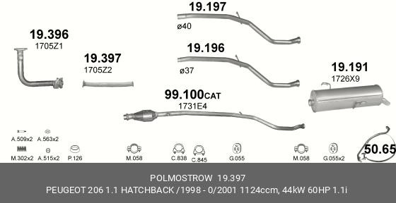 ТРУБА ГЛУШИТЕЛЯ СРЕДНЯЯ 19.397 POLMOSTROW