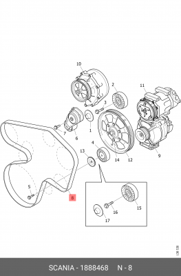Ремень поликлиновой 8PK2135 1888468 SCANIA