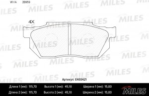 Колодки тормозные передние (без датчика) (Смесь Low-Metallic) HONDA CIVIC/CRX/PR E400421 MILES