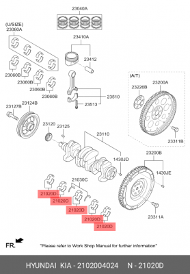 Вкладыши HYUNDAI Solaris (17-) (1.4) коренные STD-C комплект (2шт.) OE 2102004024 HYUNDAI KIA