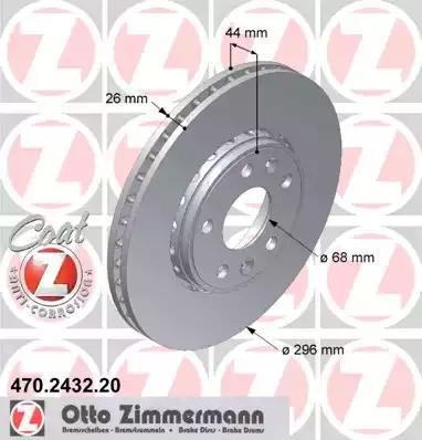 диск тормозной !перед. 296x26/44-5x114 \ Renault Laguna/Megane/Scenic 1.4-2.0i/1 470.2432.20 ZIMMERMANN