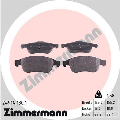 колодки дисковые !перед. 155x65x18 \ Renault Megane Sedan/Coupe 08> 249141801 ZIMMERMANN