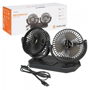 Вентилятор в салон двойной поворотный 360, 2x13см, 5В USB, раздельная регулировк AEAE005 AIRLINE