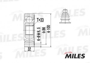 ШРУС внутренний AUDI 80/VW G1/G2/G3/PASSAT/POLO 1.6-2.8 82-01 (GKN 302247) GA100 GA10007 MILES