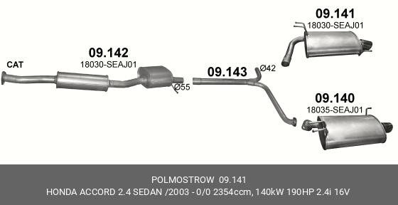 глушитель задн.ч. прав.!\ Honda Accord 2.4 03> 09.141 POLMOSTROW
