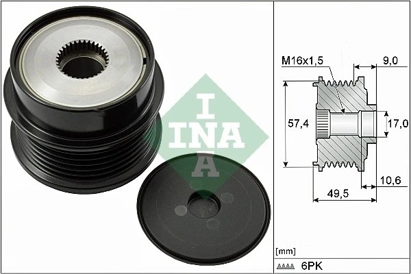 Шкив генератора PEUGEOT 407/607, CITROEN C5 III 2.7HDi 535018910 535018910 INA